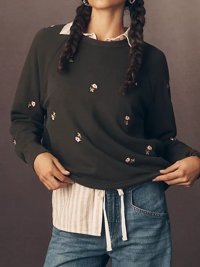 The Great. The Embroidered College Sweatshirt - Olive Green